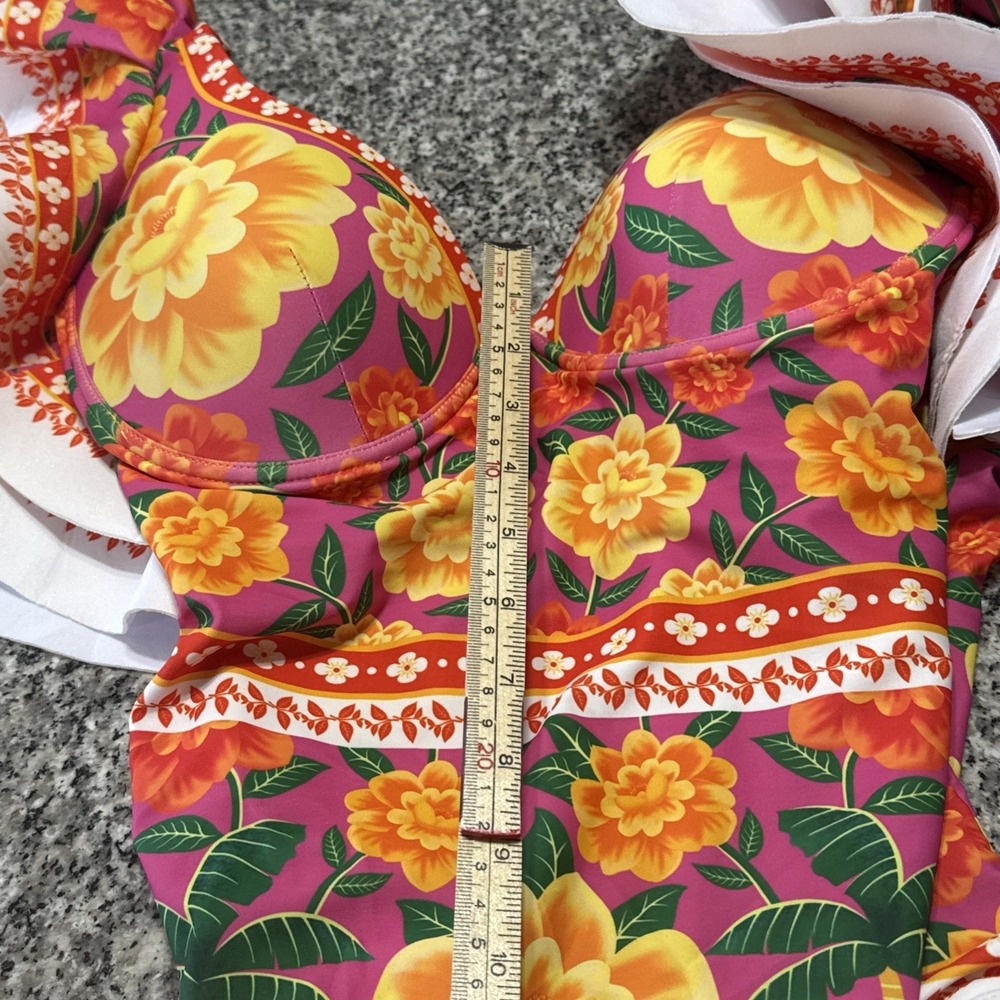 Flawmaker Ruffled Floral Vibrant Colors One Piece Swimsuit No Size See Measure - Picture 7 of 12
